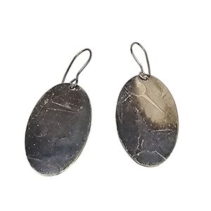 Vintage Worn Metal Oval Drop Earrings